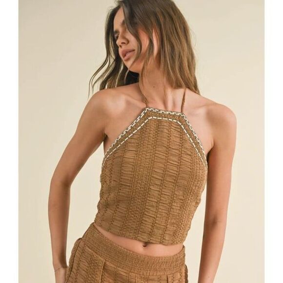 Eyelit Halter Tank Top Miou Muse - Picture 1 of 10